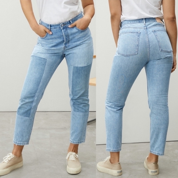 EUC EVERLANE The 90’s Cheeky Cropped Patchwork Jeans Sz 26 - Picture 1 of 13
